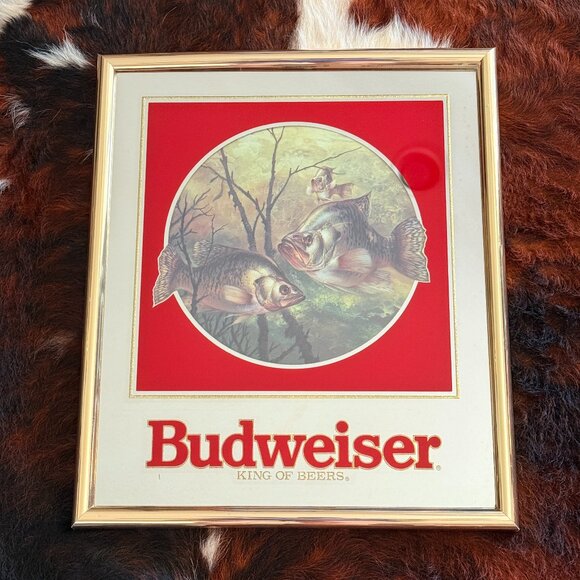 Vintage 1992 Budweiser Advertising Store Display Mirror Crappie Bass Fishing. - Picture 3 of 13